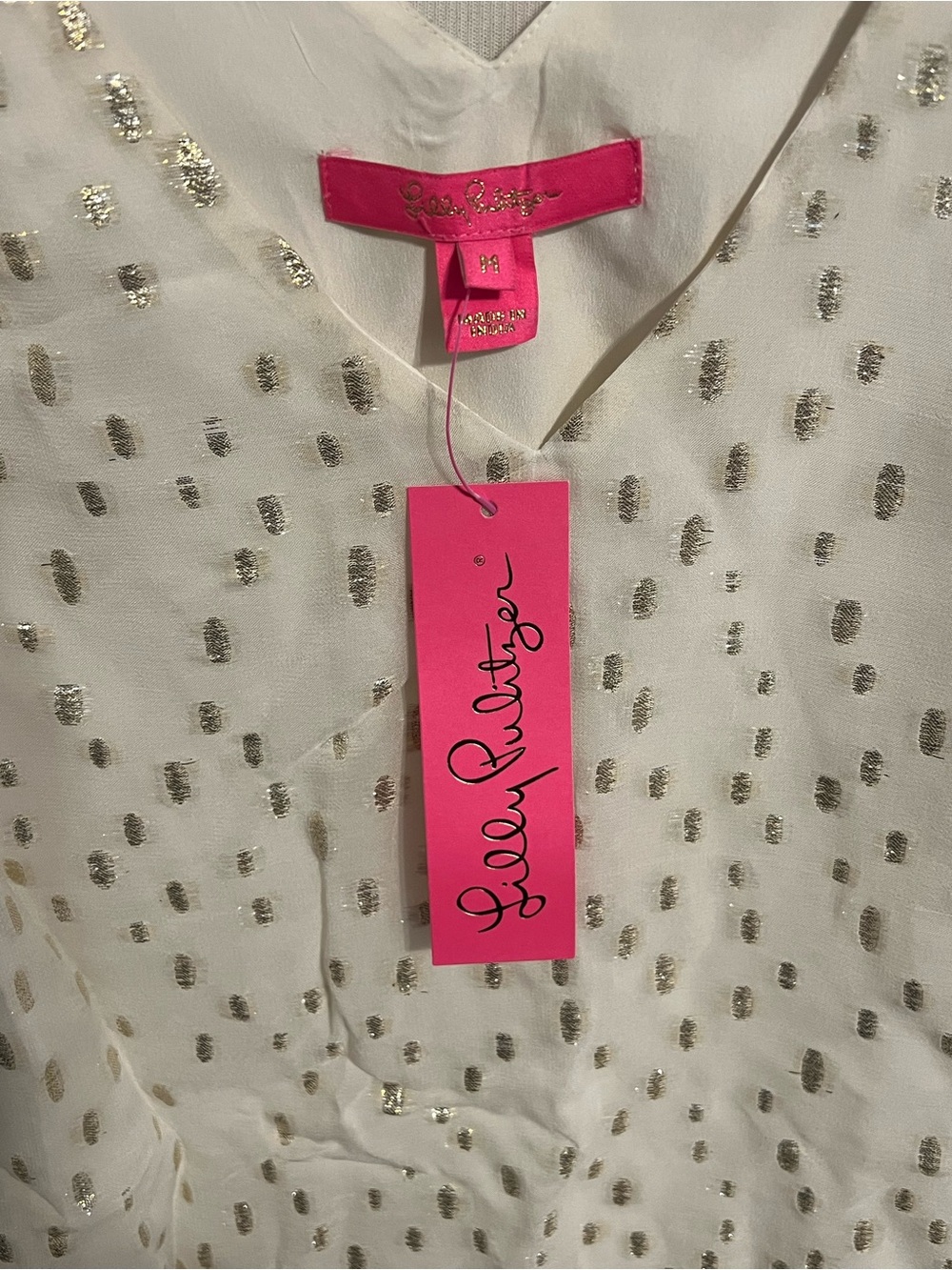NWT Lilly Pulitzer Coconut Ivory Top with Metallic Gold Dot Print - Picture 2 of 7